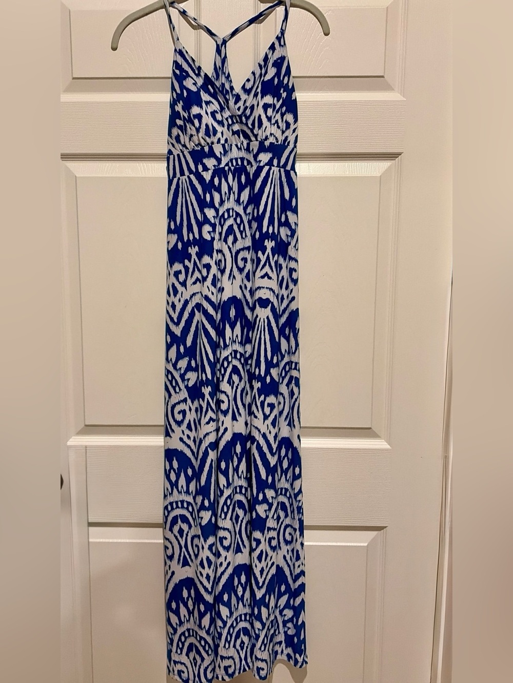 INC Blue & White Halter Maxi Dress
